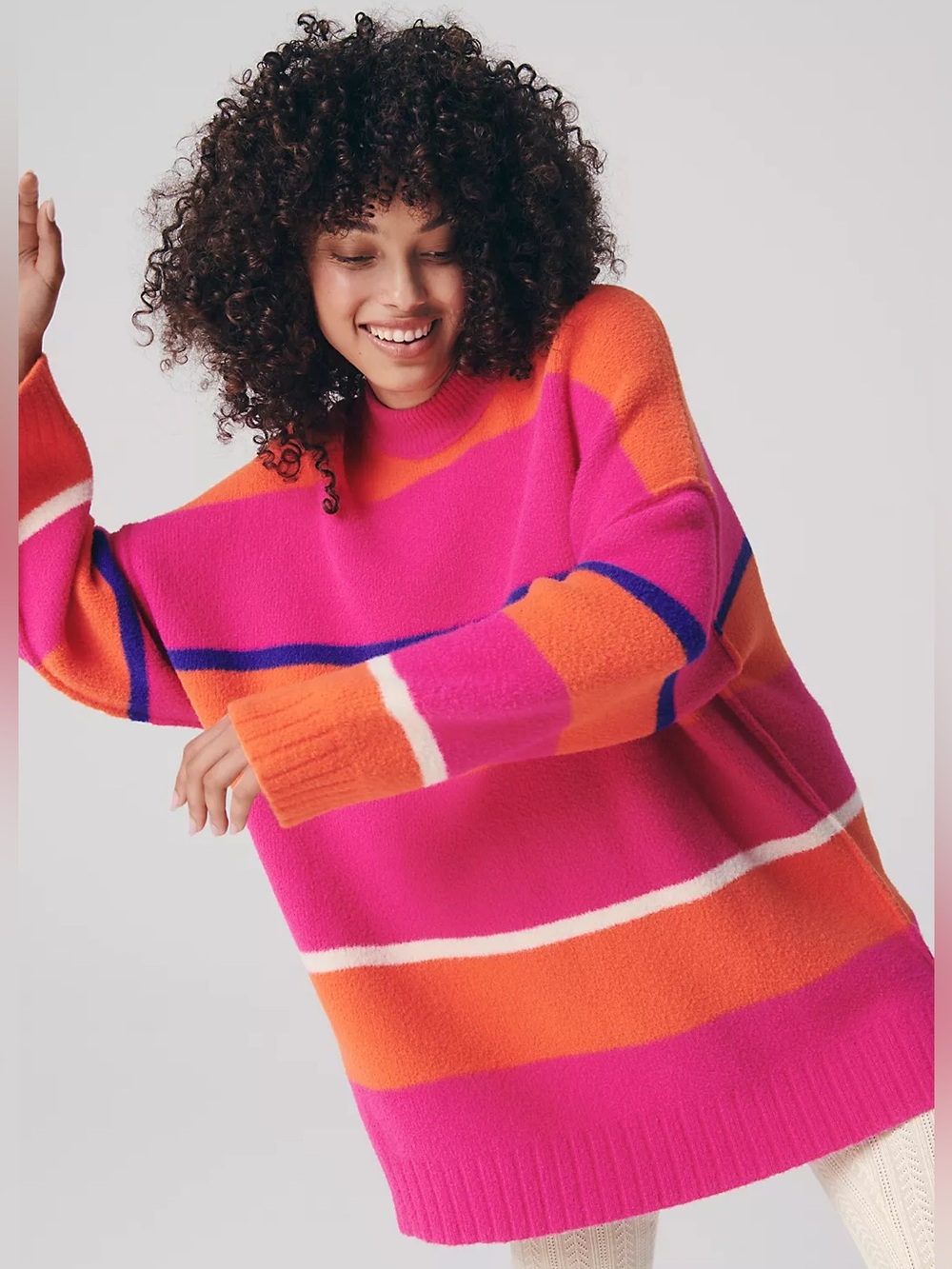 Free People Women’s Peaches Striped Tunic Oversized Sweater Size Large